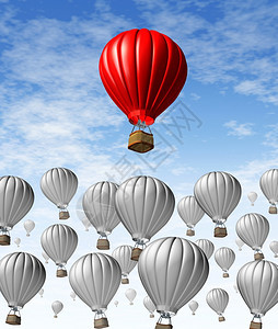 成为功的商业和财务象征一群灰热气球和个红站在其他人面前图片