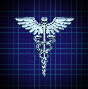 cudes健康护理符号和医疗标志作为一种医学概念蛇爬在一根杆上翅膀在黑图背景的铬金属纹理上图片