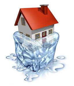 房地产回收标志用融冰中的房屋作为住概念改善购者和卖主的经济减免债务改善经济和低抵押利率图片