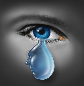由于痛苦的丧失或关系破裂,头部的撕成为心理健康问题的象征,人类面部和眼泪的悲伤概念。图片