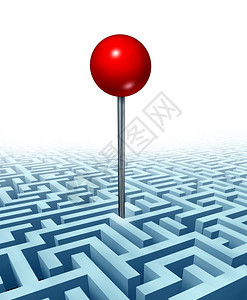 在生活中和意找到目标其概念是红点方向针在复杂的三维迷宫或中成为寻找功克服白人挑战的象征背景图片