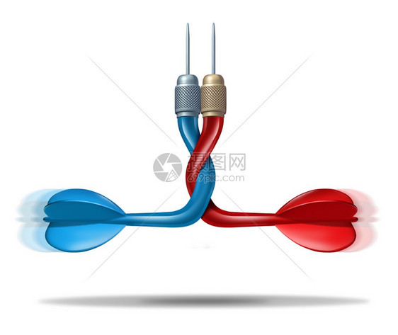 两只红色和蓝飞镖交织在一起作为团结和信任的单位作为在白人问题上的牢固伙伴关系而建立起来图片