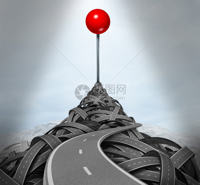 实现你们的目标沿着艰难的道路走下去通向最顶端的道路和高速公交织而成道和公交织而成其位置是红色的顶端作为决心的象征图片