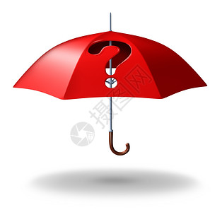 保护的不确定和风险红色伞穿透一个洞以问题标记的形式代表家庭或生命安全挑战的压力符号覆盖的疑问图片