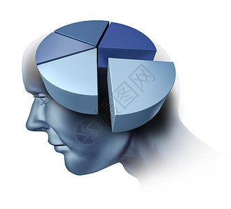 分析人体大脑用一个头部插图和三维饼作为医学象征研究智力和记忆丧失或白本本痴呆症的功能医学象征图片