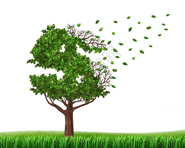 花在储蓄和失去投资的钱上管理你债务和金融预算用绿树管理你的债务和金融预算绿色树的形状是一美元标志树叶掉下来作为财富损失和降级的象图片