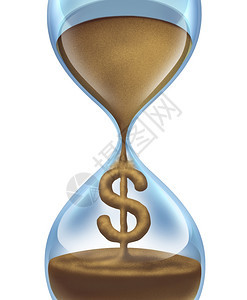 时间是用于商业和货币价值管理的财政和储蓄概念一个小时玻璃和沙子的形状是美元图标支出和的紧迫重要图片