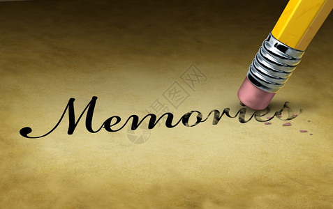 用铅笔擦拭器抹去旧纸上的文字记忆作为一种神经学象征成为老年痴呆症和中不断增长的精神疾病图片