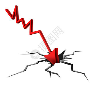 经济条件导致市场下跌价格暴红箭身陷白种背景的裂缝背景图片