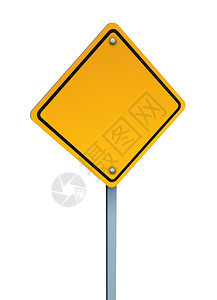 白黄色警告标志用金属杆作为旅程前危险的一个旅行标志避免在白色背景上对方向进行孤立的挑战图片
