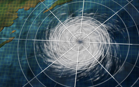 飓风图形数字监测分析图作为危险的自然灾害天气系统在海岸外用3d图解方式绘制图片