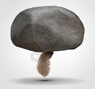 能力与稳定概念是坚韧不拔和稳定的有力健康象征或商业隐喻是用3d插图风格打着巨石的羽毛图片