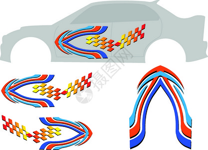汽车流线图车辆图形红蓝黄条纹图插画