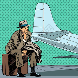 在等待飞机起飞的男旅客流行艺术图片