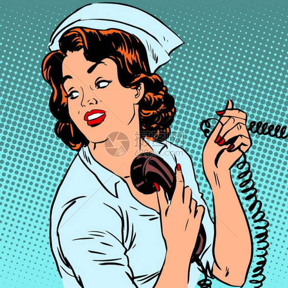 正在打电话的护士流行艺术图片