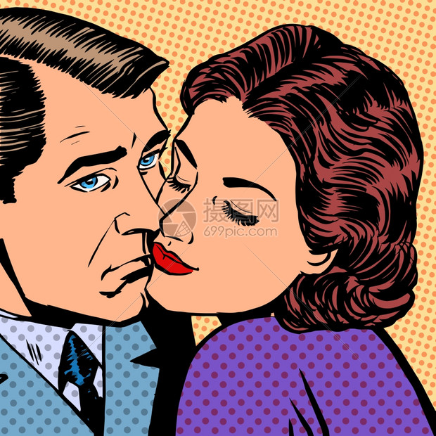 一个男人和女人在贴脸流行艺术插画图片下载-正版图片