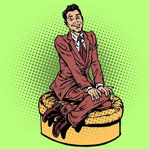 尴尬盘腿坐着的的西装男插画