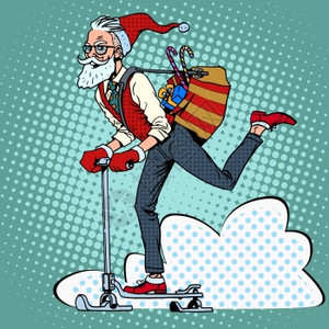 圣诞老人滑单板车送圣诞礼物图片