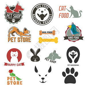 一套宠物商店标签和徽章宠物商店标志设计模板图片