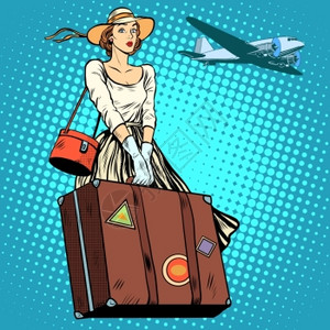 女孩行李箱插画