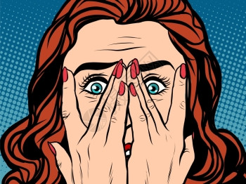 敲重点表情惊恐震惊的女孩流行艺术复古风格一个女人的表情害怕震惊的