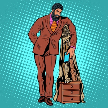 穿西装的男人和狮子流行艺术