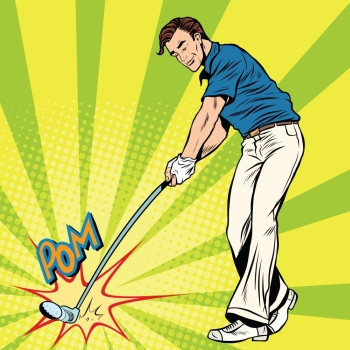 打高尔夫球的球员艺术复古风格矢量插图图片