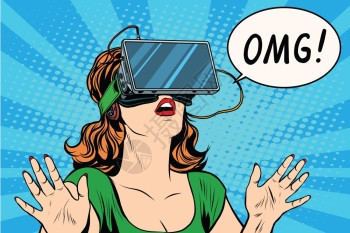 妇女使用虚拟现实头盔Vr眼镜女孩图片