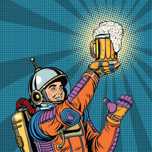 复古宇航员和一杯啤酒流行艺术广告卡通图片图片