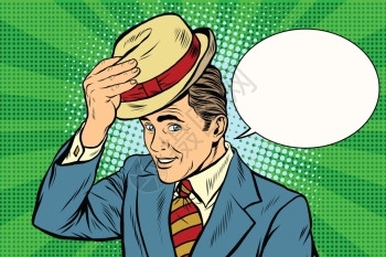 礼貌用语卡通图片绅士举起他帽子插画