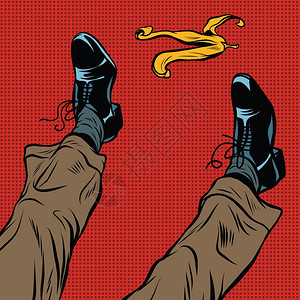 滑倒在香蕉上的身穿皮鞋的男士流行艺术复古漫画图解图片