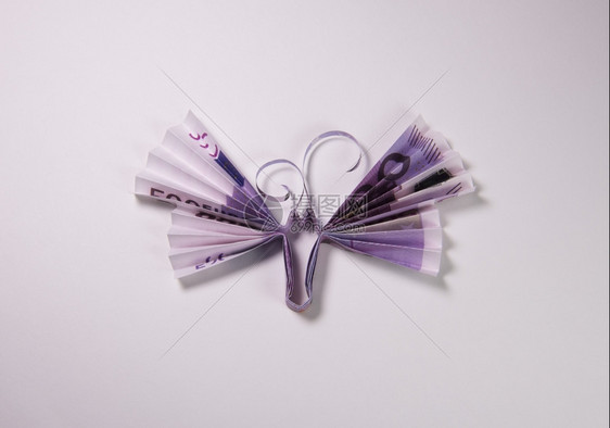用欧元钞票制成折纸蝴蝶图片