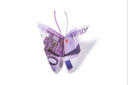 用欧元钞票制成折纸蝴蝶图片