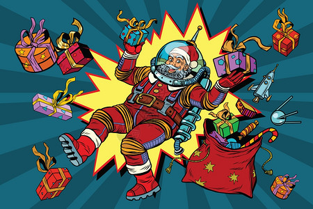 在太空穿宇航服发礼物的圣诞老人图片