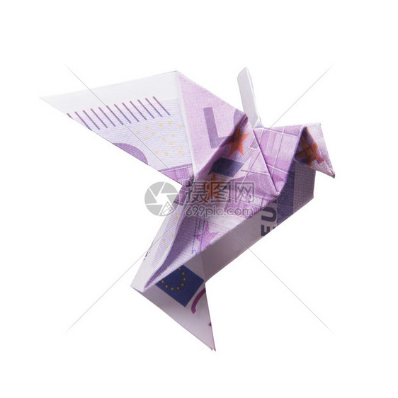 白底钞纸上的折鸟图片