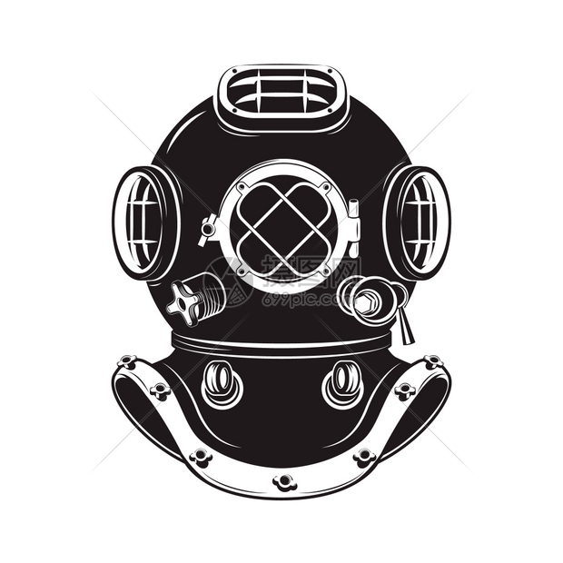 老式潜水头盔t恤印招贴画图片