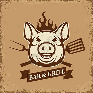 带有厨房工具的猪头背面有厨房工具餐厅菜单设计要素海报图片