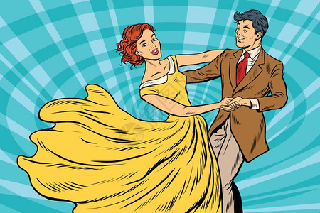 18婚礼后期音乐舞会一对夫妇女孩和男舞蹈流行艺术回向矢量插图华尔兹