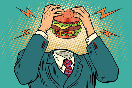 流行艺术抽象概念饥饿的男人想吃汉堡图片
