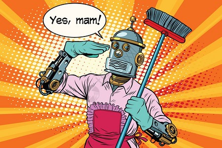 创意机器人清洁工插画图片
