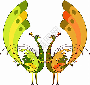 羽毛尾孔雀手绘艺术插画