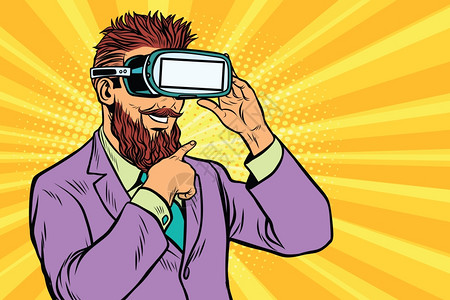 vr父女玩vr眼镜插画_vr父女玩vr眼镜卡通_vr父女玩vr眼镜插图_手绘_板