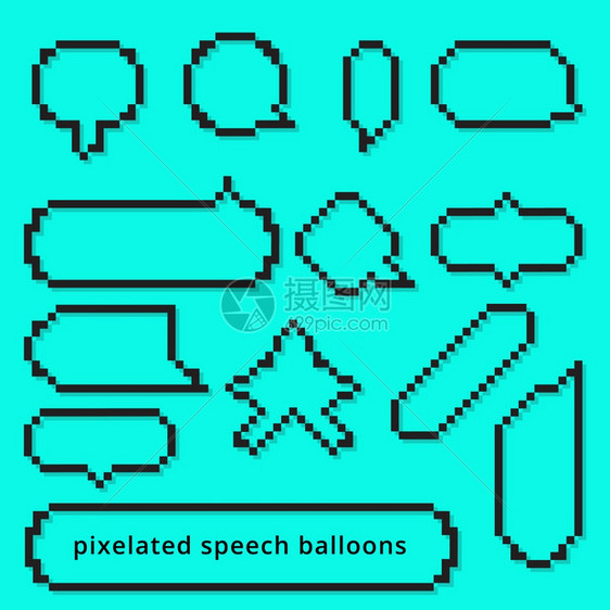 像素艺术风格游戏语言泡矢量模式蓝色图片