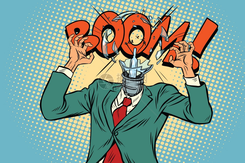 焦虑的人头脑爆炸复古卡通插画