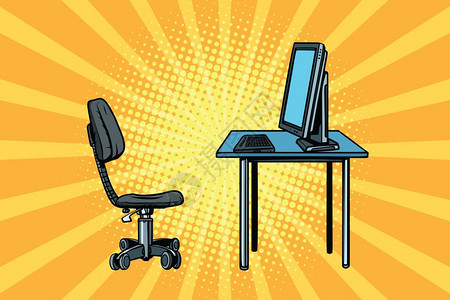 计算机工作站和椅子图片