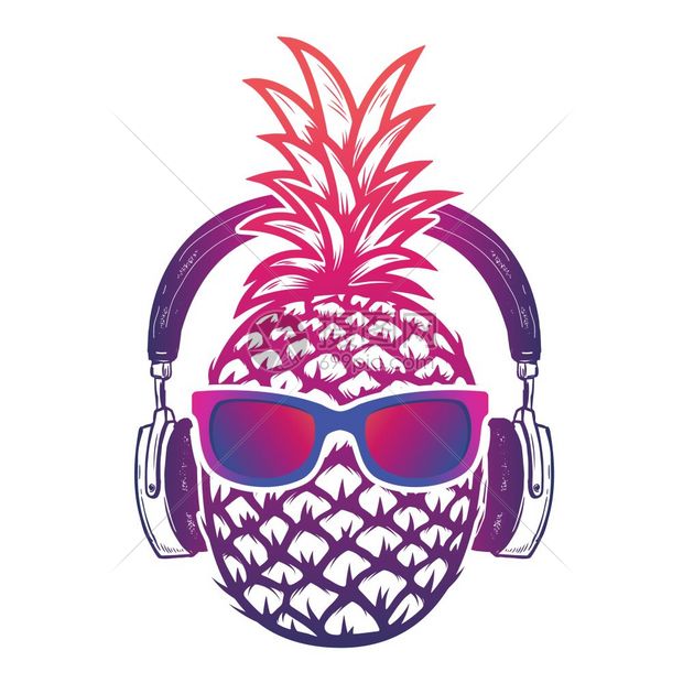 享受夏季配有耳机的菠萝矢量图图片