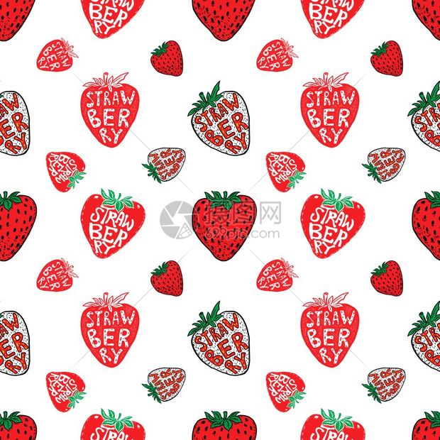 带草莓的无缝模式海报传单菜的设计元素矢量插图图片