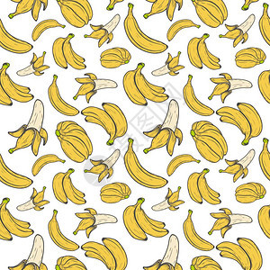 香蕉无缝模式夏季水果素食品矢量说明图片