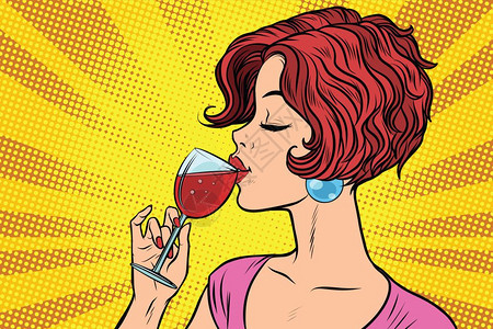 流行艺术喝红酒的女人图片