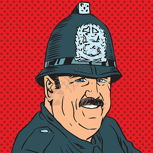 流行艺术反向矢量图解英国警官的反向画像图片